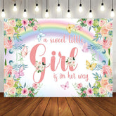 Aperturee - Aperturee Floral Rainbow Butterfly Girl Baby Shower Backdrop